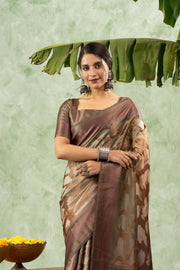 Luxurious Brown Jacquard Saree with Pallu