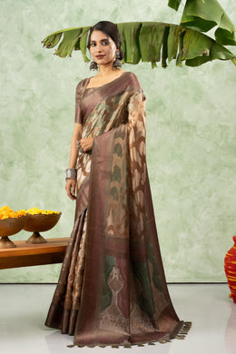 Luxurious Brown Jacquard Saree with Pallu