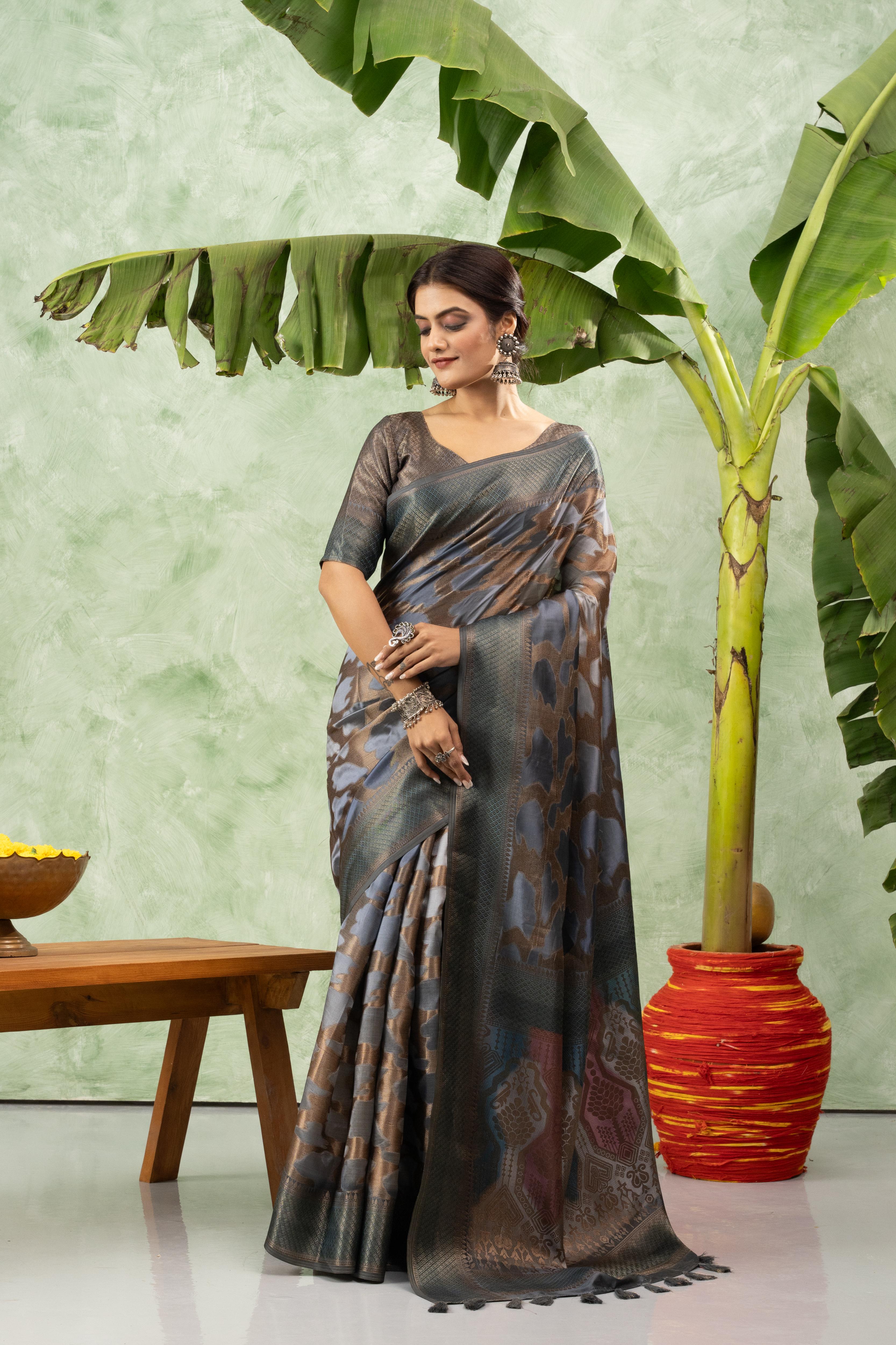 Graceful Grey Jacquard Saree with Design