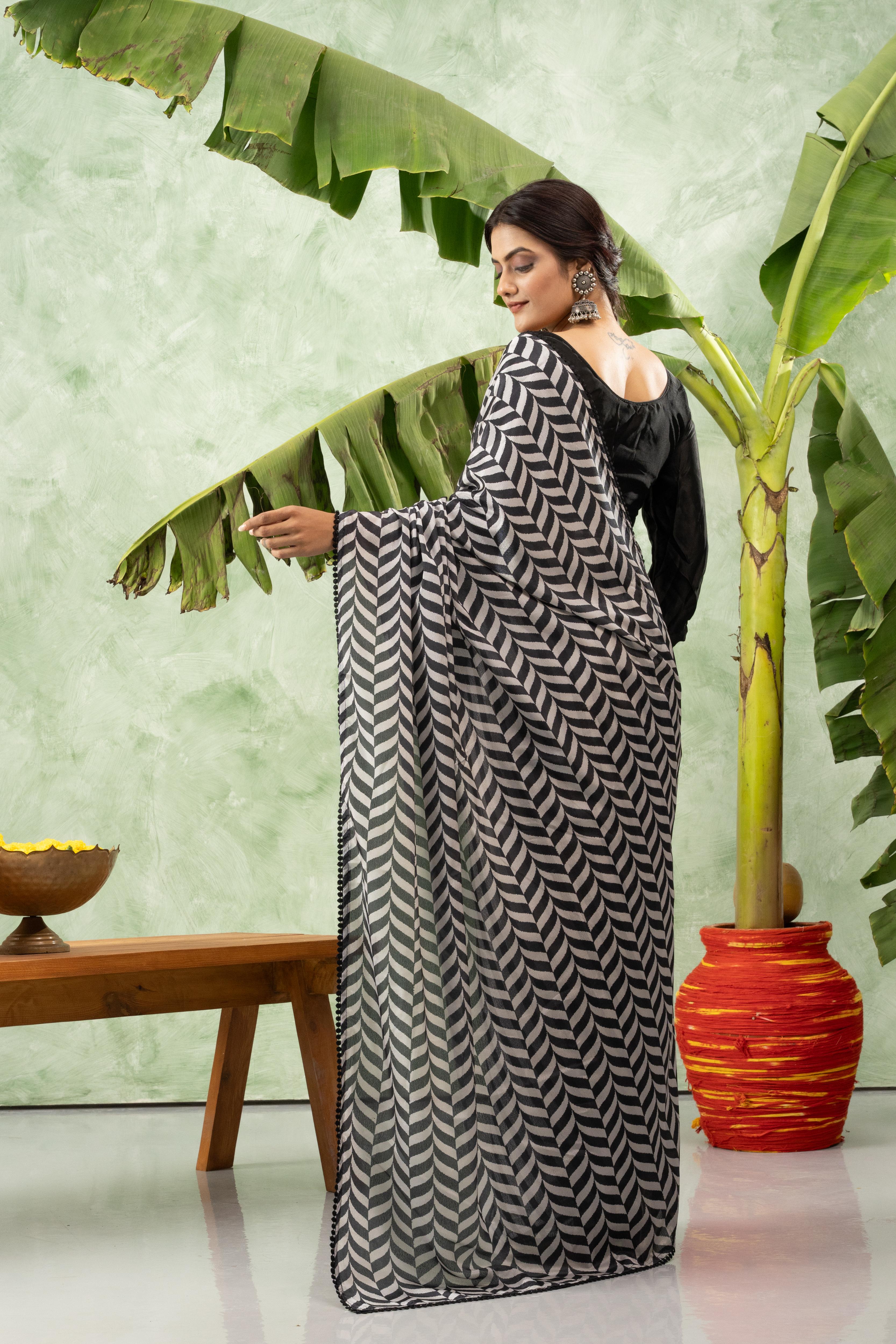 Chic Chiffon Digital Printed Saree with Border