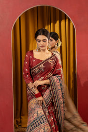 Maroon Collom Silk Saree with Handcrafted Knotwork