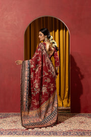 Maroon Collom Silk Saree with Handcrafted Knotwork
