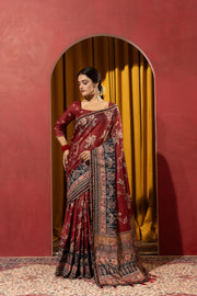 Maroon Collom Silk Saree with Handcrafted Knotwork