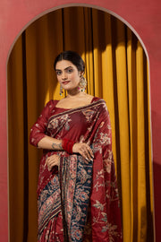 Maroon Collom Silk Saree with Handcrafted Knotwork