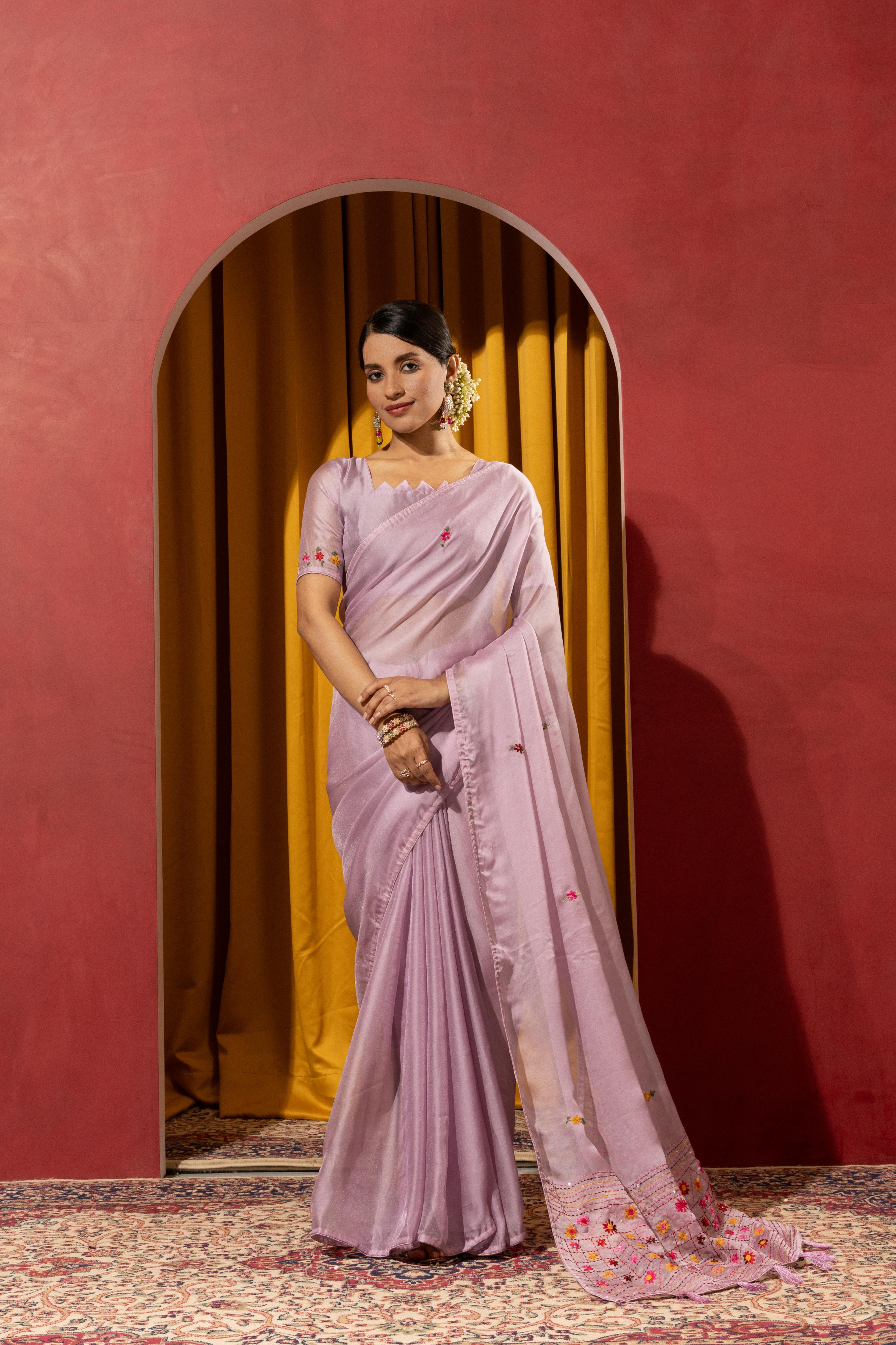 Regal Purple Crystal Crush Kashmiri Saree