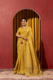 Vibrant Yellow Crush Silk Kashmiri Saree