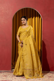 Vibrant Yellow Crush Silk Kashmiri Saree