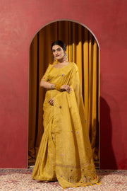 Vibrant Yellow Crush Silk Kashmiri Saree