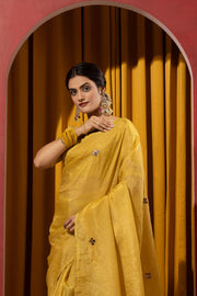 Vibrant Yellow Crush Silk Kashmiri Saree