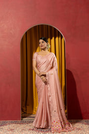 Artisan Peach Saree with Kashmiri Detailing