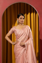 Artisan Peach Saree with Kashmiri Detailing