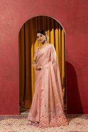 Artisan Peach Saree with Kashmiri Detailing