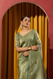 Graceful Green Saree with Kashmiri Detailing