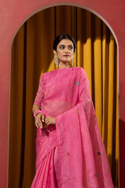 Traditional Pink Saree with Kashmiri Touch
