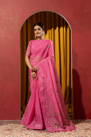 Traditional Pink Saree with Kashmiri Touch