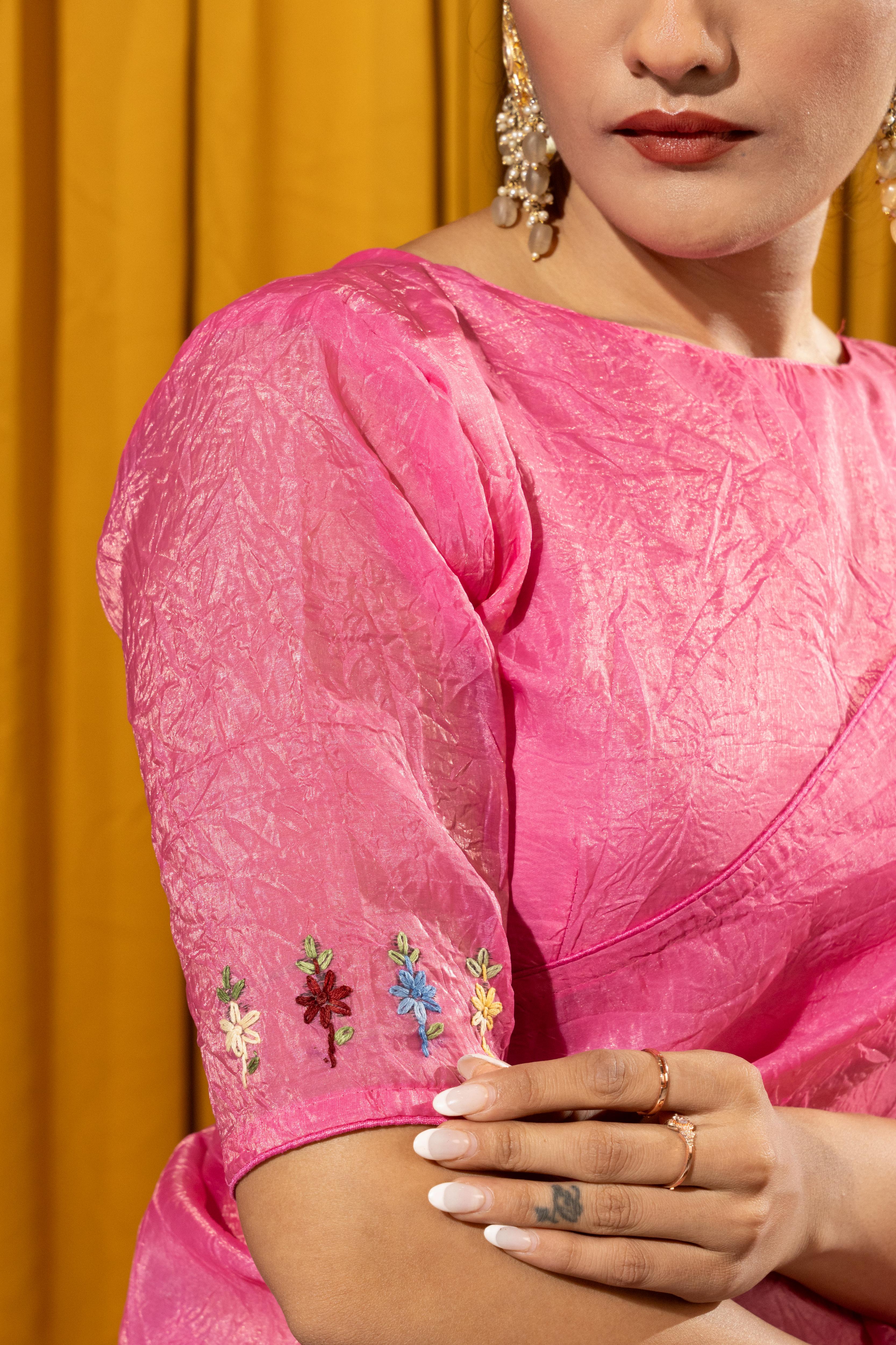 Traditional Pink Saree with Kashmiri Touch
