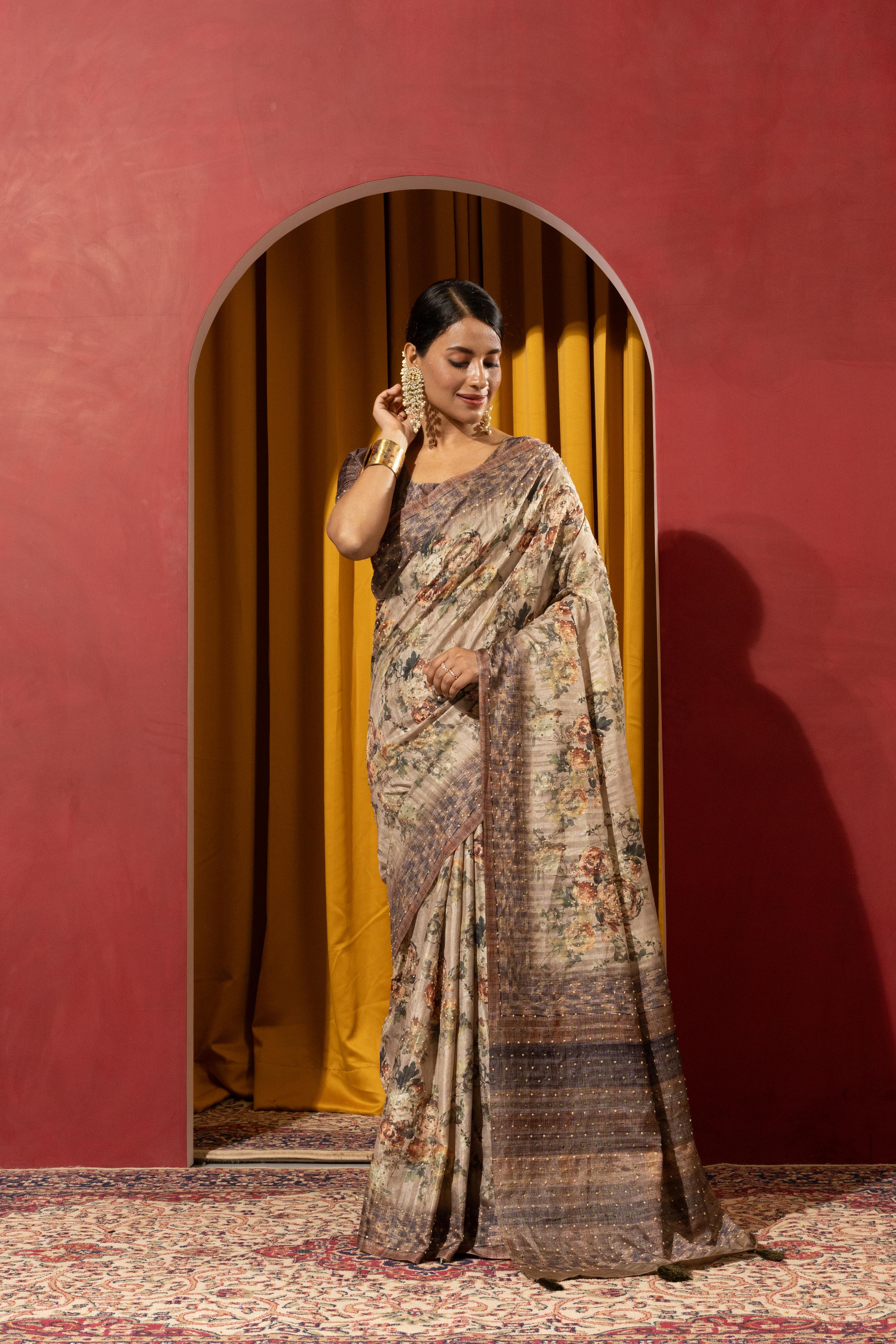 Lemon Collom Silk Saree with Hand Knotwork