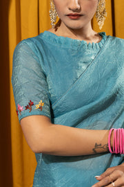 Dyed Kashmiri Handwork on Blue Silk