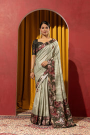 Cyan Collom Silk Saree with Hand Knotwork