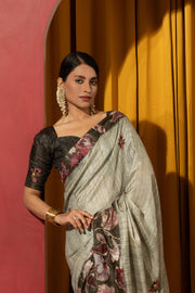 Cyan Collom Silk Saree with Hand Knotwork