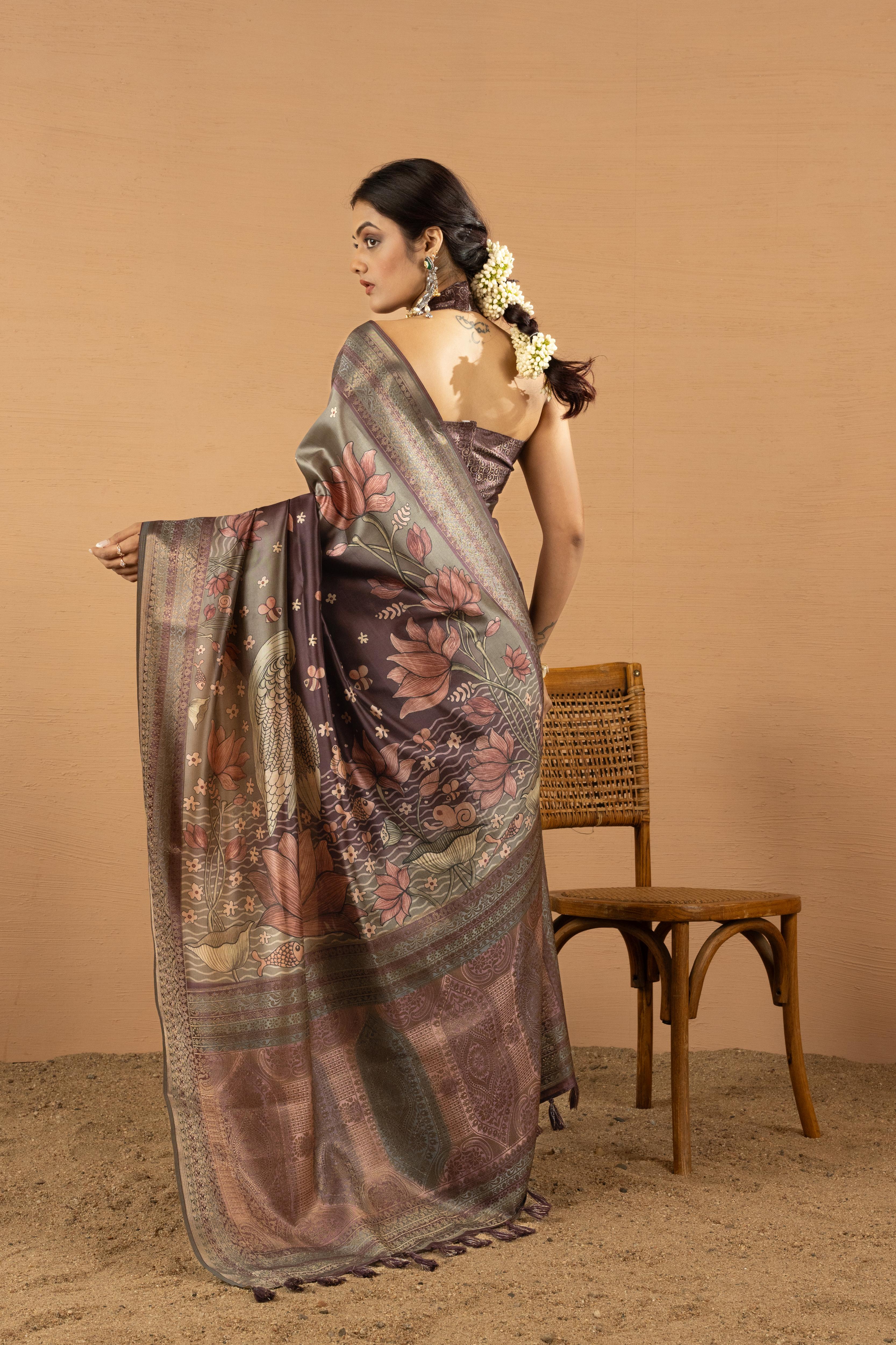 Sophisticated Wine Diya Silk with Jacquard