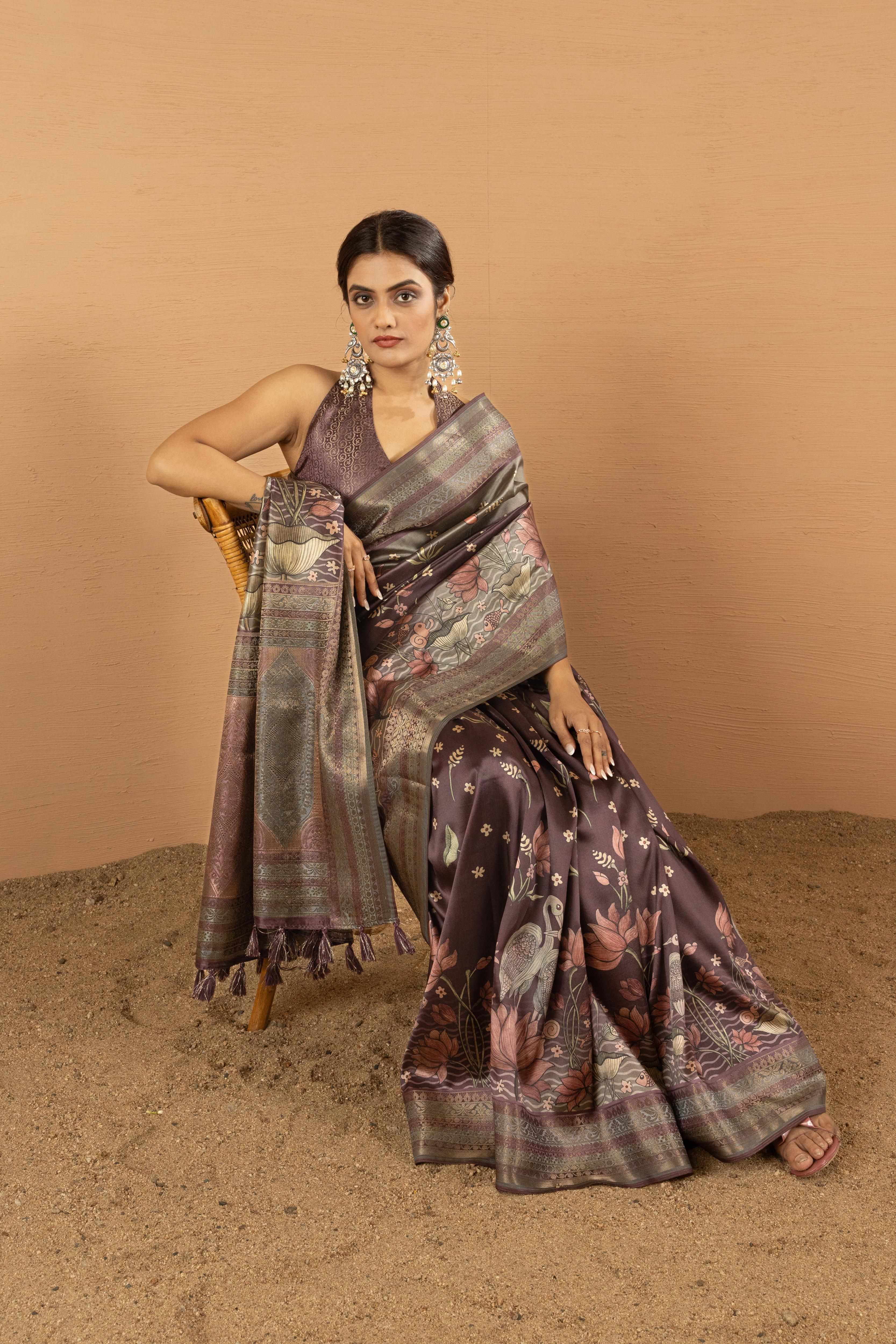 Sophisticated Wine Diya Silk with Jacquard