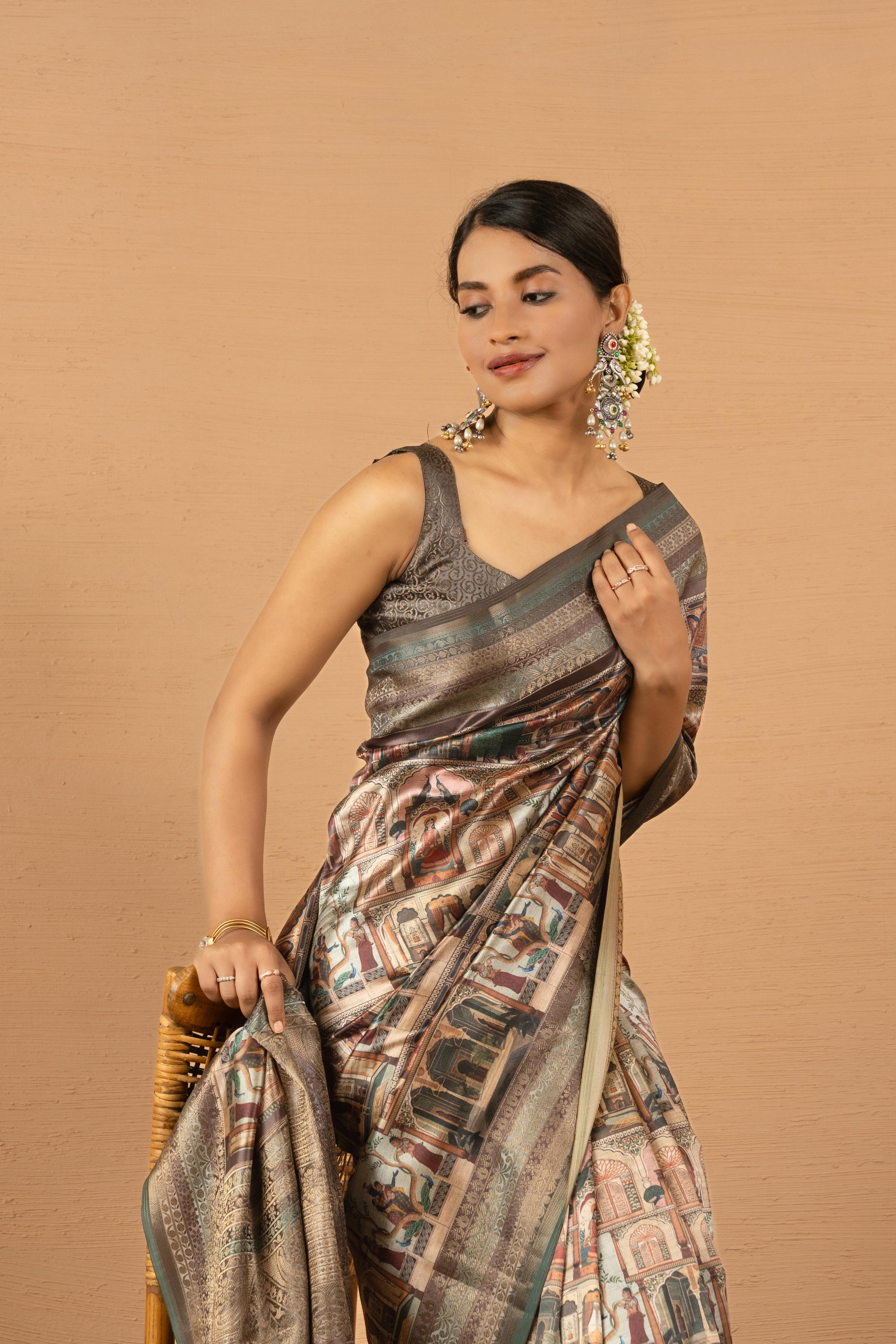Regal Grey Diya Silk with Jacquard Border