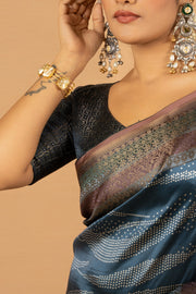 Regal Navy Blue Diya Silk with Jacquard Border