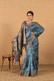 Regal Navy Blue Diya Silk with Jacquard Border