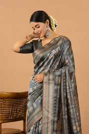 Timeless Grey Diya Silk Saree with Jacquard Border