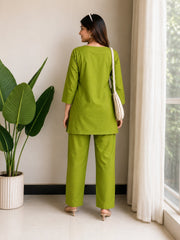 Green Cotton Thread Work Co-ord Set sedora couture