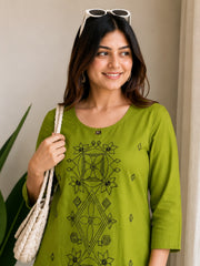 Green Cotton Thread Work Co-ord Set sedora couture