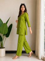 Green Cotton Thread Work Co-ord Set sedora couture