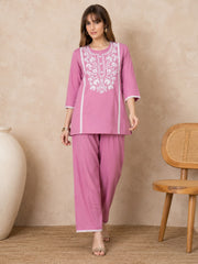 Pink Cotton Lace Work Co-ord Set sedora couture