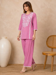 Pink Cotton Lace Work Co-ord Set sedora couture