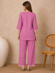 Pink Cotton Lace Work Co-ord Set sedora couture