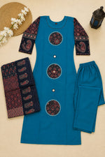 Blue Cotton Ajrak print Kurta Set sedoracouture