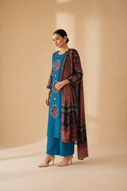 Blue Cotton Ajrak print Kurta Set sedoracouture
