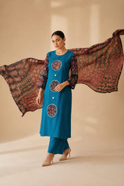 Blue Cotton Ajrak print Kurta Set sedoracouture