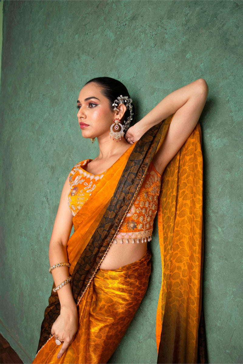 Sophisticated Mustard Saree with Fine Embroidery sedoracouture