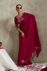 Maroon NC Moss Saree with Jarkhan Embroidery