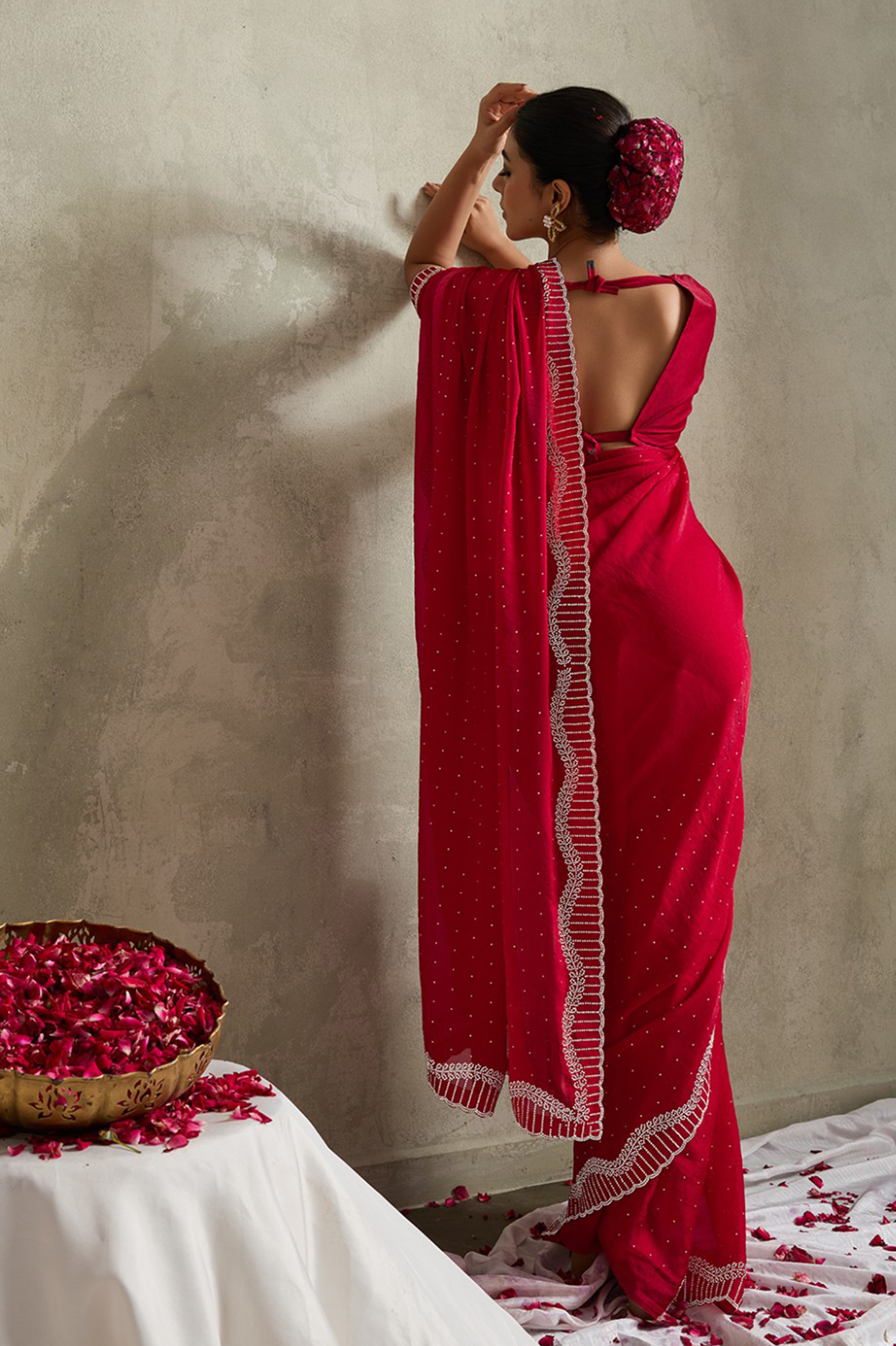 Red NC Moss Saree with Jarkhan Border