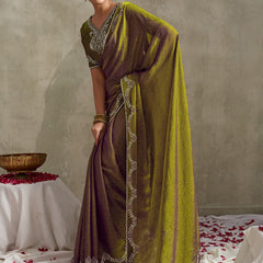 Green-Purple NC Moss Saree with Embroidered Border sedoracouture