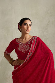 Red NC Moss Saree with Jarkhan Border