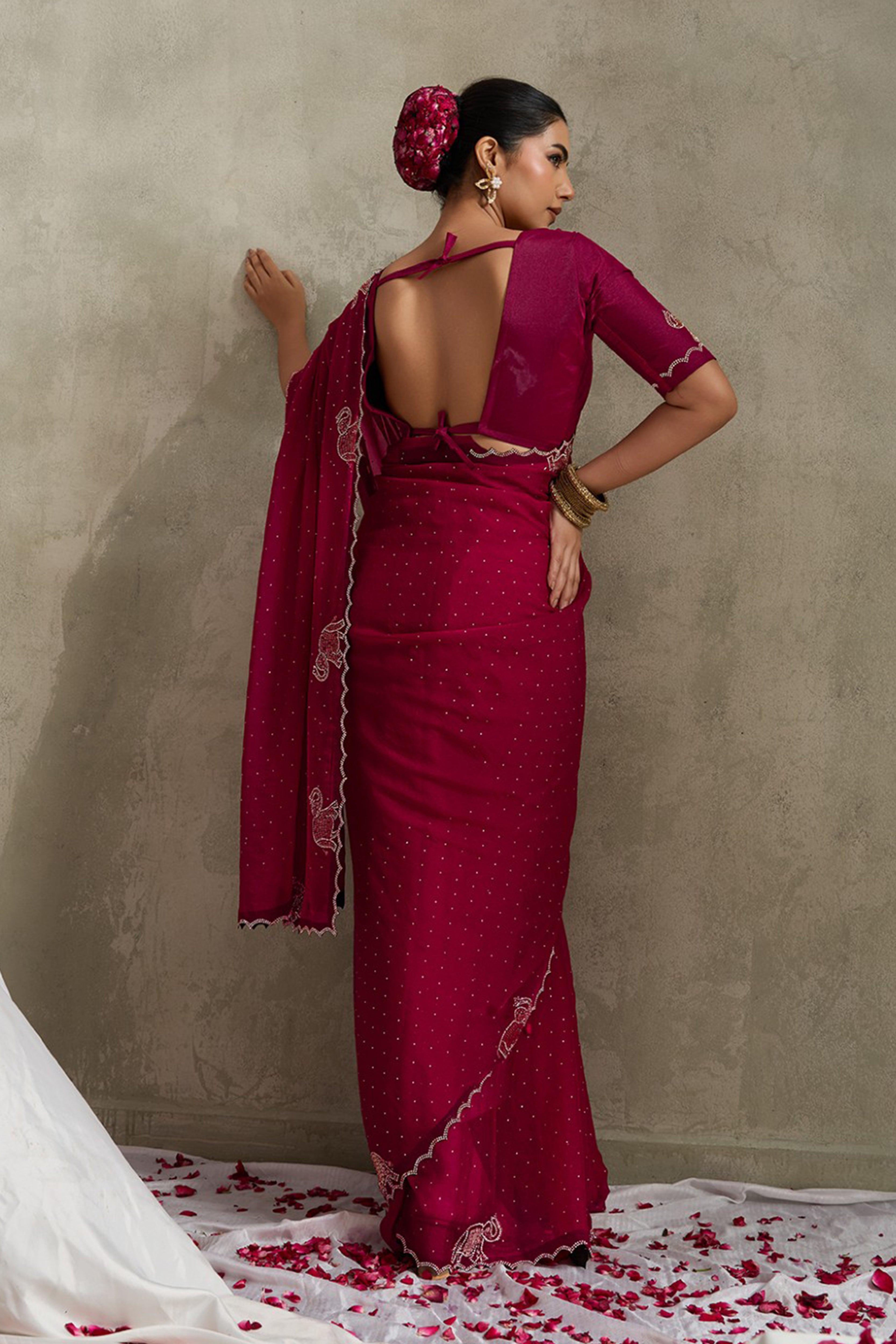 Maroon NC Moss Saree with Jarkhan Embroidery