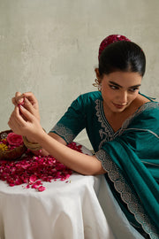 Teal Green NC Moss Saree with Embroidered Border