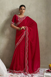 Red NC Moss Saree with Jarkhan Border