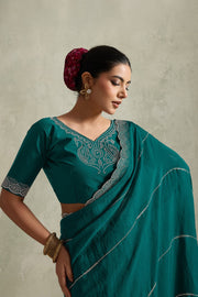 Teal Green NC Moss Saree with Embroidered Border