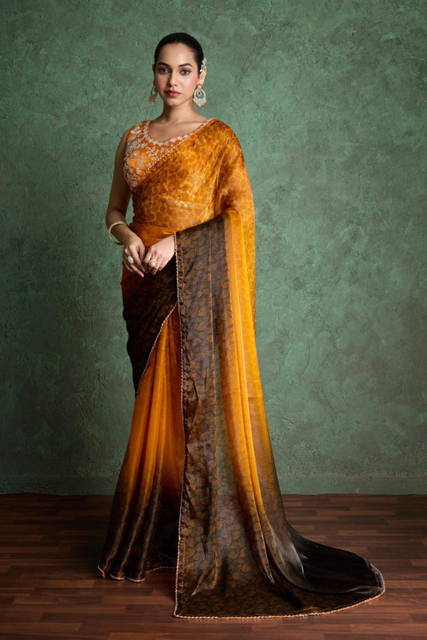 Sophisticated Mustard Saree with Fine Embroidery sedoracouture