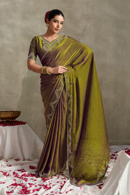 Green-Purple NC Moss Saree with Embroidered Border